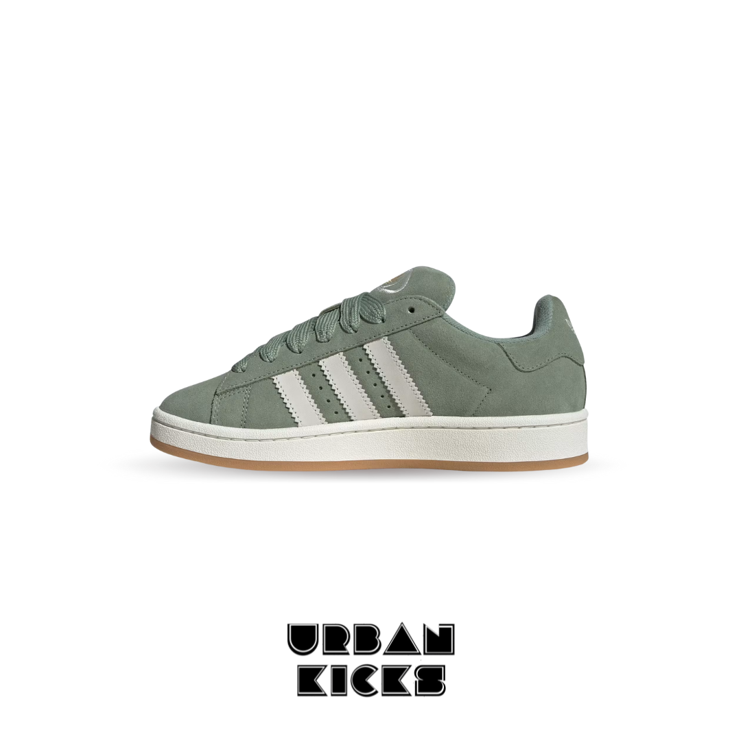 Campus 00s Shoes in Silver Green, Off White, and Gum