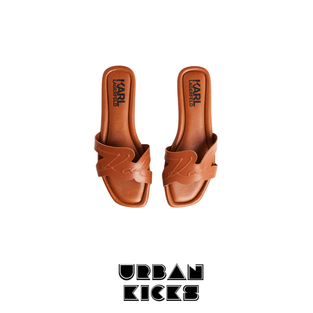 Karl Lagerfeld BRIO Leather Sliders Brown